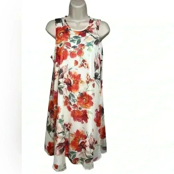 Calvin Klein floral print trapeze shift orange - Picture 2 of 13